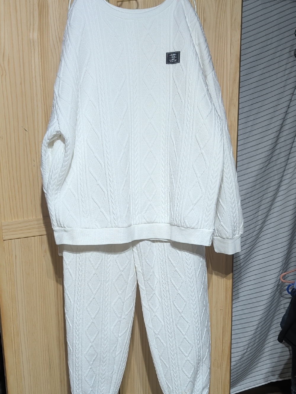 Classic White Cable Knit Pullover with Patch Detail